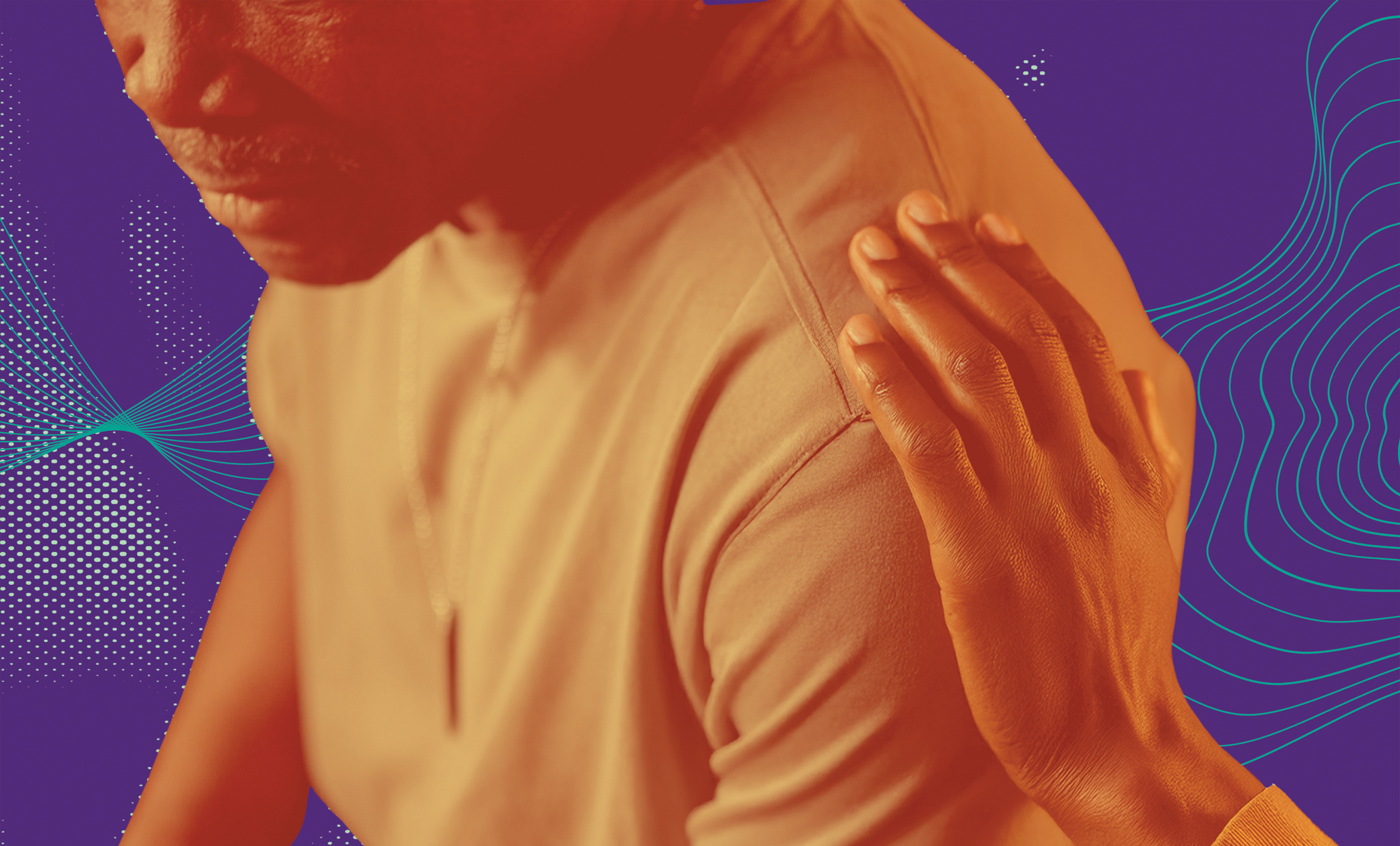Photo illustration of a young man with an unseen person putting a comforting hand on his shoulder.