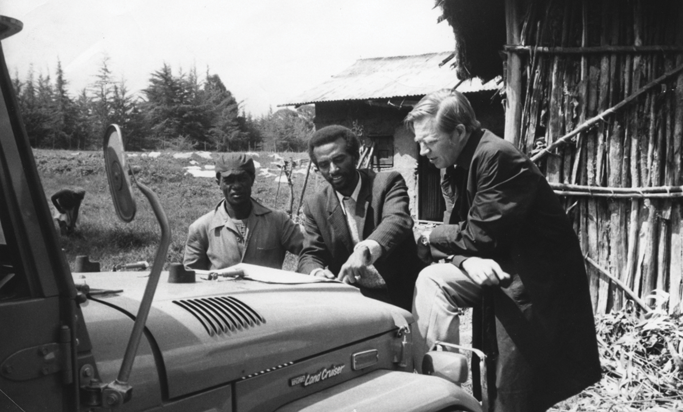 A black and white photograph of D.A. Henderson, former dean of the Bloomberg School, in Ethiopia during a smallpox campaign.