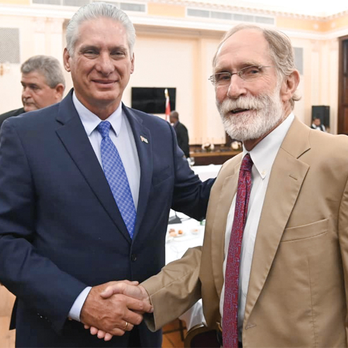 Peter Agre with Cuban President Miguel Diaz-Canel.