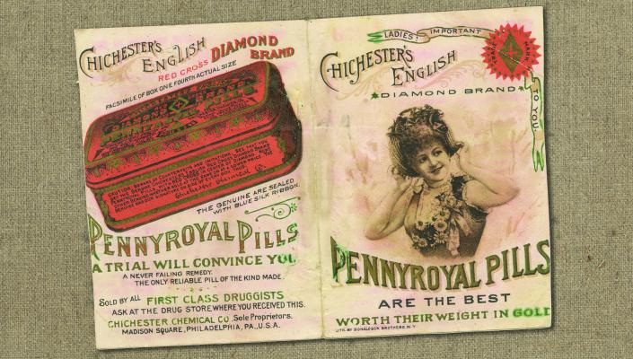 An advertisement for Chichester's Pennyroyal abortifacient pills 