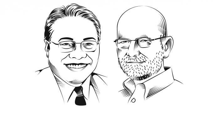 A line drawing of Chris Elias and Jose Rimon.