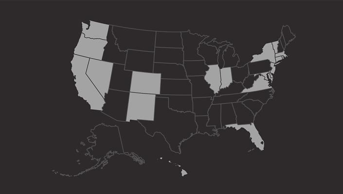 Map of the united states highlighting the states that have enacted ERPO laws