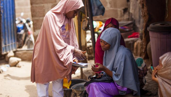 family planning counselor discusses contraceptive options with a woman at a clinic in Jambutu, Yola South, Adamawa State, Nigeria.