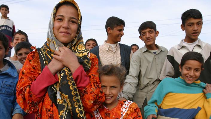 a crowd of kids in Baghdad