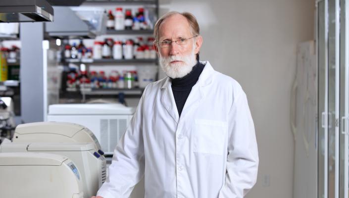 Peter Agre in his lab.