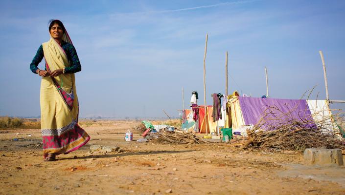 A woman stands in Jaisalmer, India, on February 3, 2017.