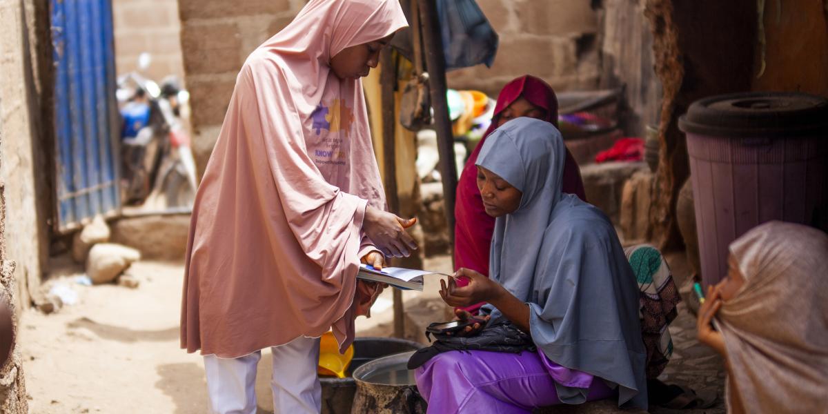 family planning counselor discusses contraceptive options with a woman at a clinic in Jambutu, Yola South, Adamawa State, Nigeria.