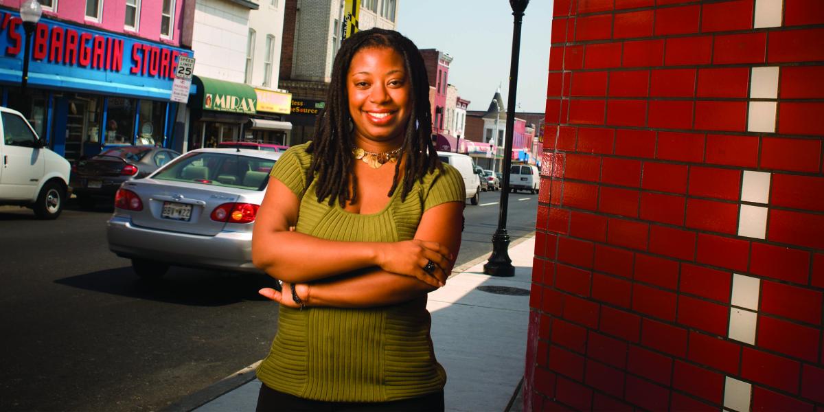 Tiffany Gary stands on a Baltimore street