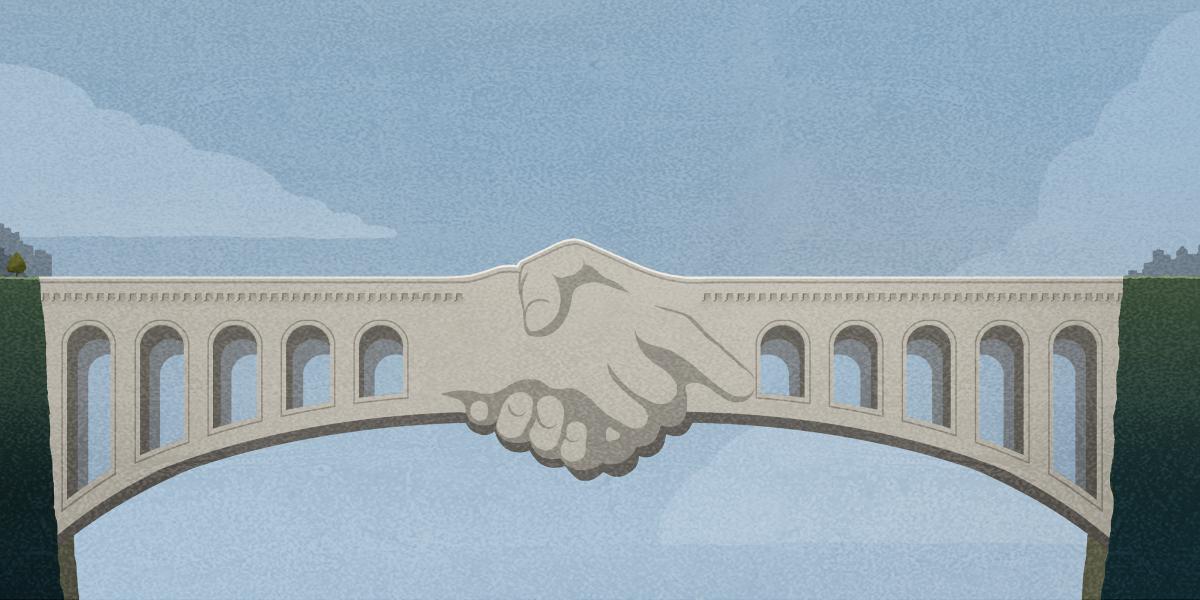 illustration of a bridge formed by two clasped hands