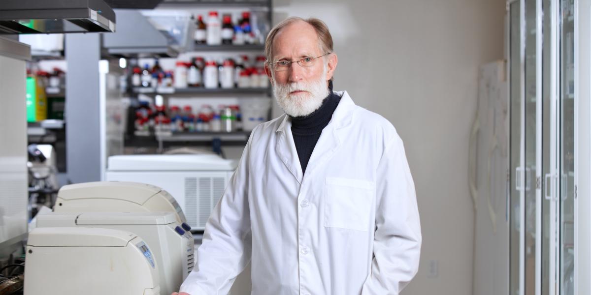 Peter Agre in his lab.