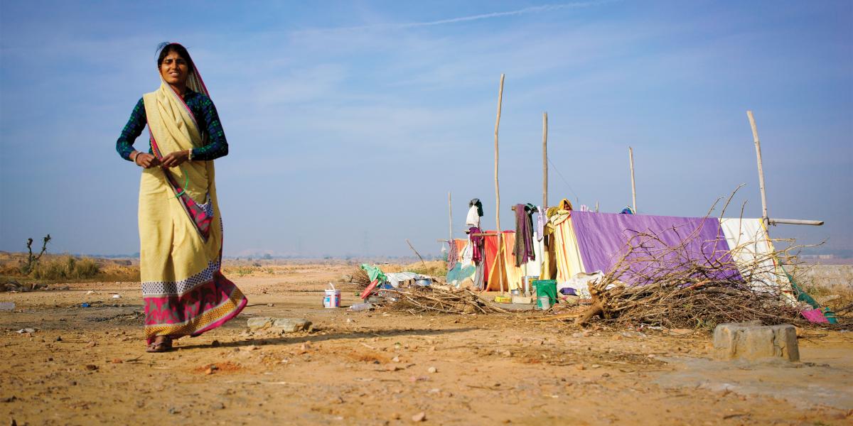 A woman stands in Jaisalmer, India, on February 3, 2017.