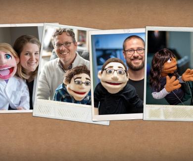 Collage of researchers and their felt dummies