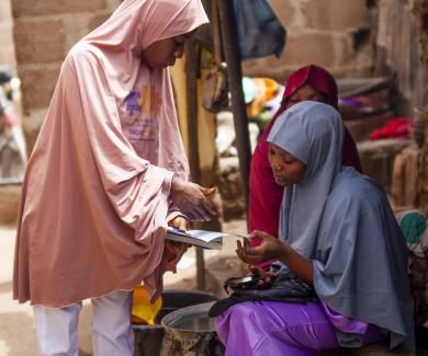 family planning counselor discusses contraceptive options with a woman at a clinic in Jambutu, Yola South, Adamawa State, Nigeria.