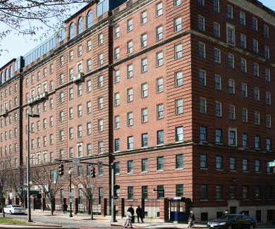 An exterior view of Johns Hopkins University's Hampton House, in Baltimore, Maryland.