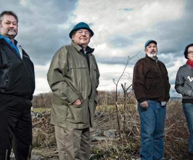 Citizens united: Bob Roberson, Bill Krantz, Jim Krantz and Jennifer Peppe Hahn gather outside Fort Detrick’s Area B in central Maryland. December 11, 2012.