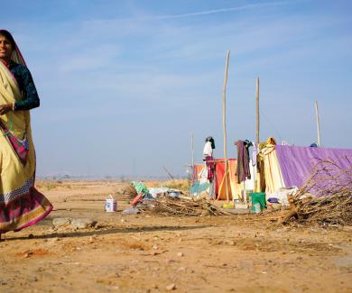 A woman stands in Jaisalmer, India, on February 3, 2017.