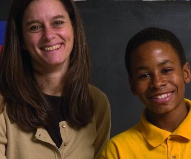 Teacher Kristina Berdan and students Ronnie Chapman and Joshuah Broadnax