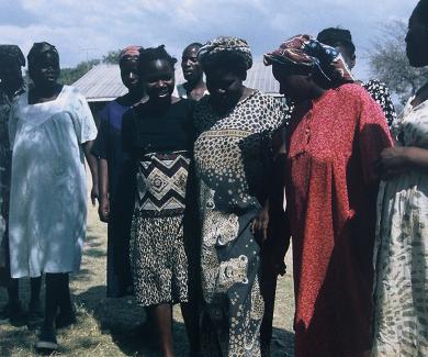 A line of Zimbabwean women waiting for care outside a rural mission hospital